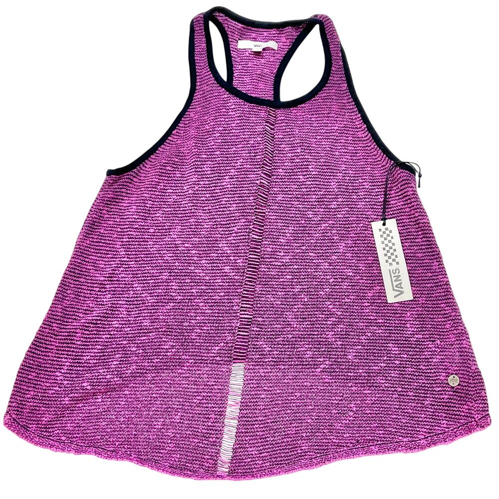 Vans Active Tank Top Women Medium Pink Black Stripes Skater Beach New with Tags